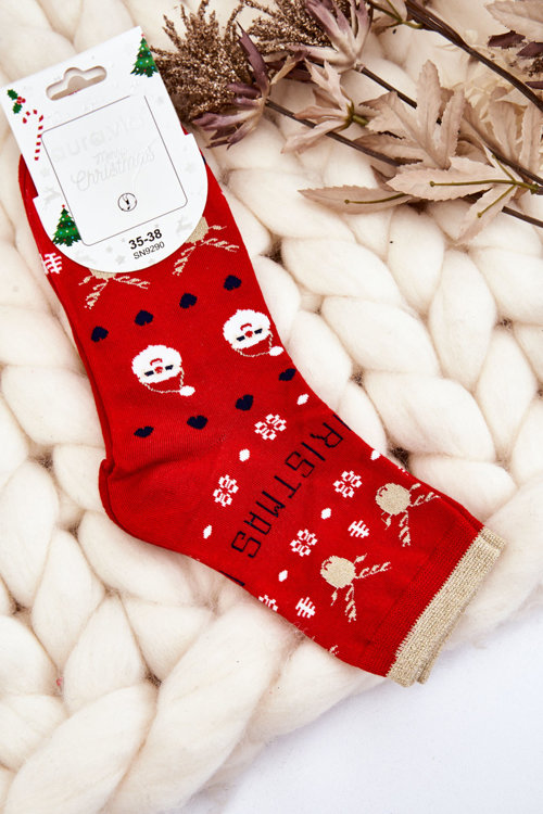 Dámské ponožky s vánočními vzory Merry Christmas červené