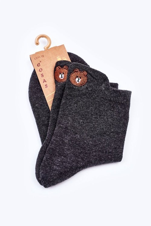 Dětské Bavlněné Ponožky S Plyšovým Medvídkem COSAS Tmavě šedé