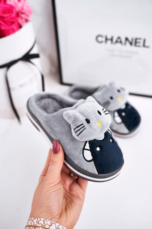 Dětské Domácí Izolované Pantofle šedé Kitty