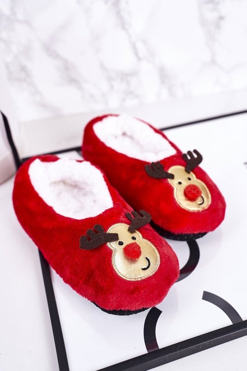 Dětské Vánoční Pantofle Se Sobem Červené Let It Snow