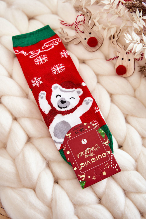 Dětské ponožky "Merry Christmas" Veselý medvěd červene 