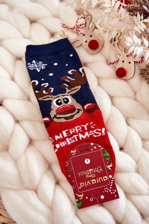 Dětské ponožky "Merry Christmas" sob Námořnicky modro-červený 