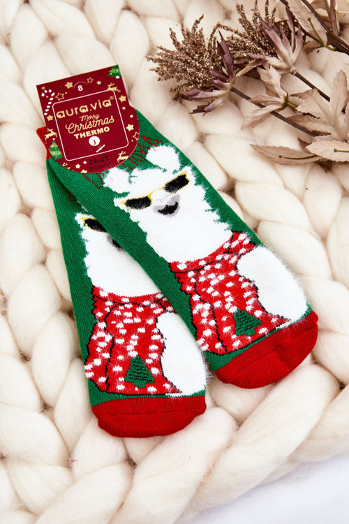 Dětské vánoční bavlněné termoaktivní ponožky Alpaka Zelená 