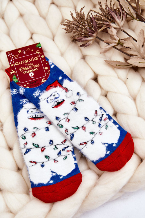 Dětské vánoční bavlněné termoaktivní ponožky Yeti Modre