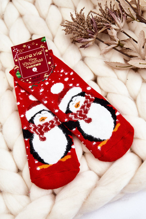 Dětské vánoční bavlněné termoaktivní ponožky tučňák Červene 