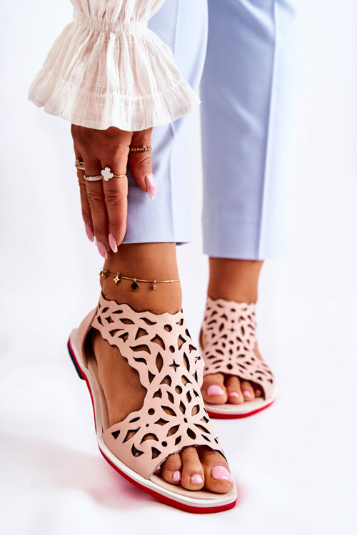 Kožené prolamované sandály růžove Alima