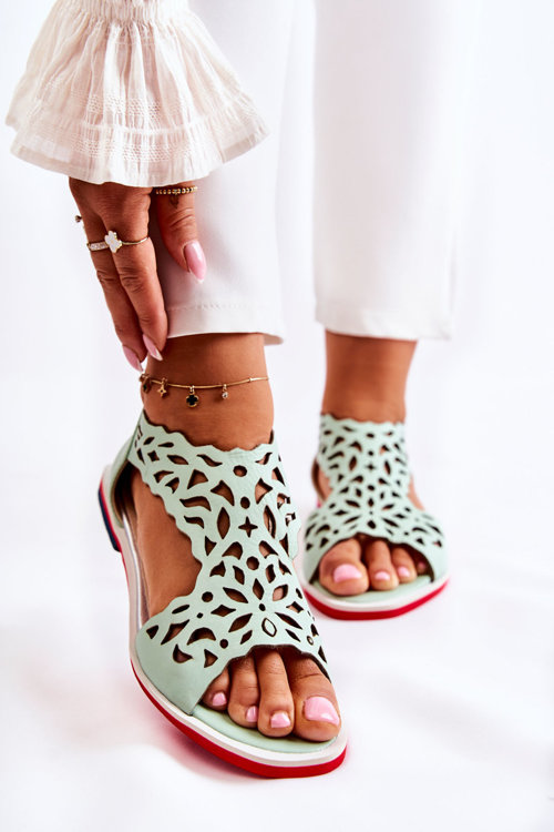 Kožené prolamované sandály zelené Alima