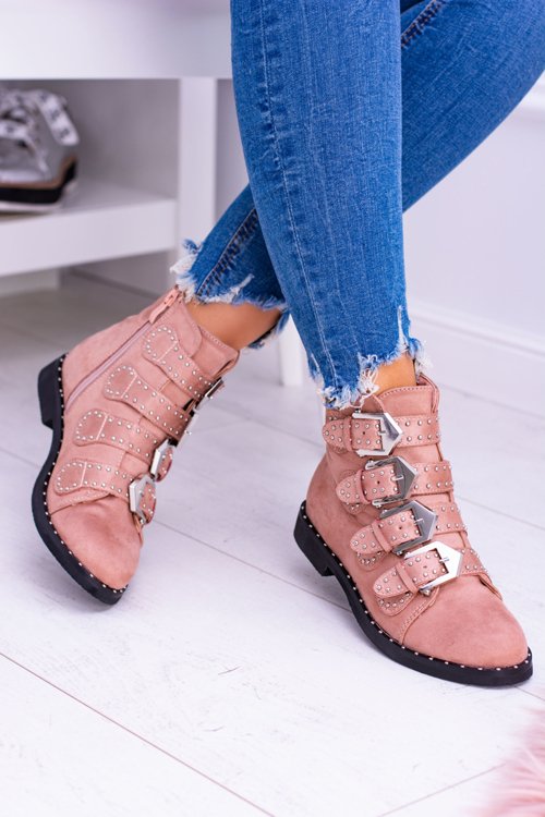 Lu Boo růžové semišové kotníkové boty Virginia Rock Star