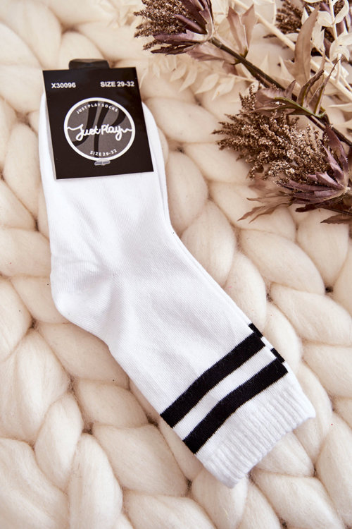 Mládež Bavlněné Sportovní Ponožky S pruhy Bíle