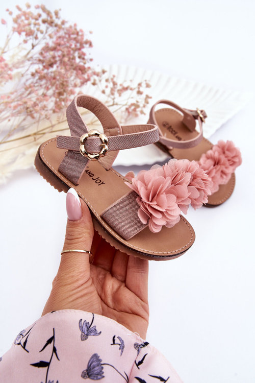 Módní dětské sandály s květy Růžový Poly 