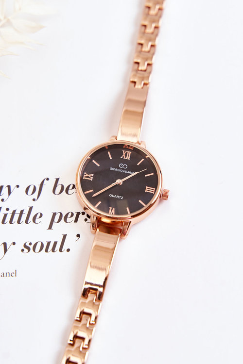Náramkové hodinky Giorgio & Dario s černým ciferníkem z růžového zlata