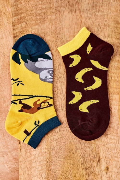 Nepárové Ponožky S Banány Žluté-Hnědé