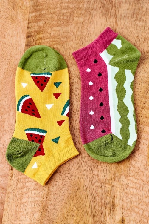 Nepárové Ponožky S Melouny Žluté-Zelené