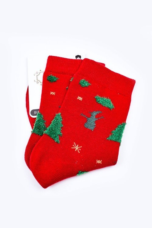 Vánoční Bavlněné Ponožky Stromečky červené