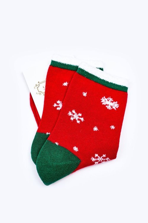 Vánoční Bavlněné Ponožky Ve Sněhových Vločkách červené
