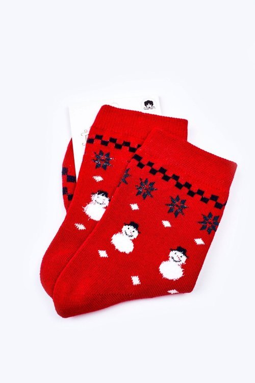 Vánoční Vzorované Bavlněné Ponožky Se Sněhulákem červené