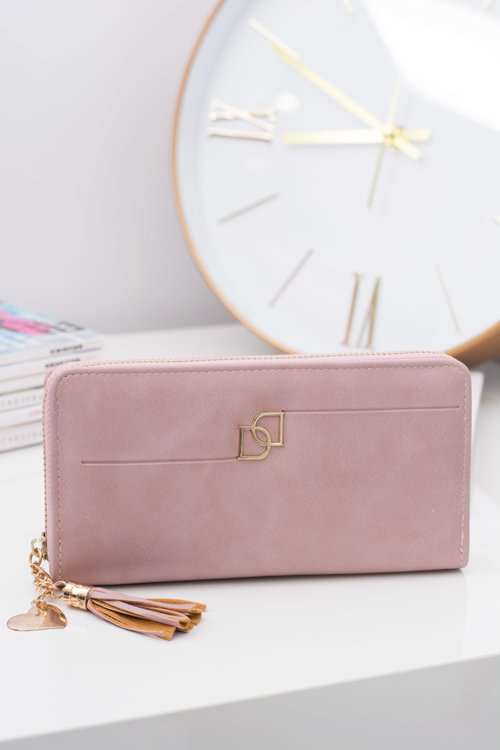 Women's Big Wallet with a Fringe Keychain Pink
