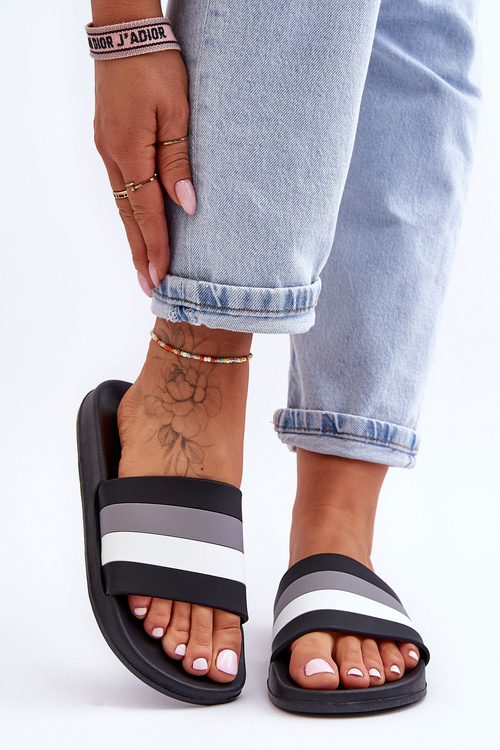 Dámske čierne videnie pruhované papuče