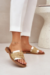 Kožené sandále s dekoratívnym detailom a pletením Zazoo 40426 zlaté