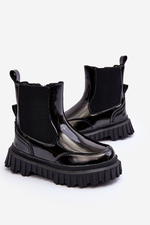 Lakované dětské boty s zipem oceněnými černými Jolynn