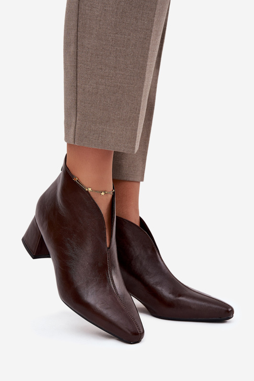 Eko kožené dámske členkové čižmy na opätku čokoládové Rylina