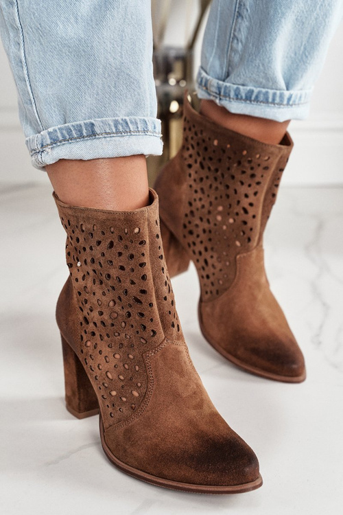 Otvorené topánky na semišovom poste vynikajúce 1219 koňak