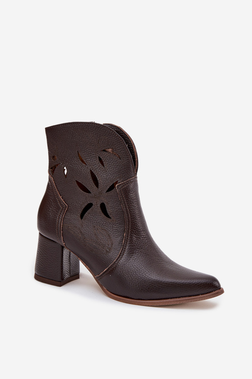 Kožené otevřené dámské kotníkové boty na podpatku Zazoo 3647 čokoládové