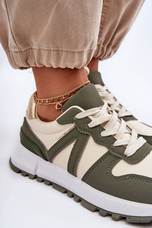 Kožené dámské sportovní boty zeleno-béžové Kabama