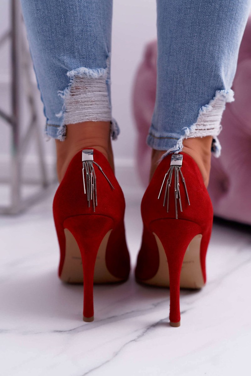 Dámske vysoké podpätky Laura Messi 1727 Kožené semišové červené Valentína