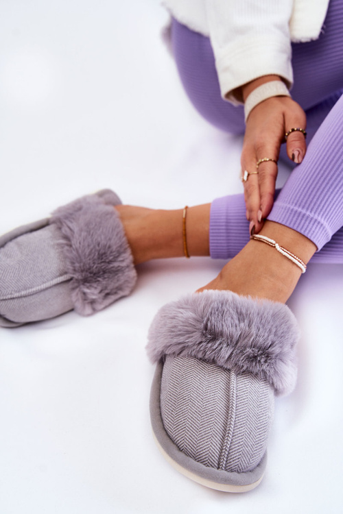 Dámské zateplené pantofle s kožíškem Šedá Franco