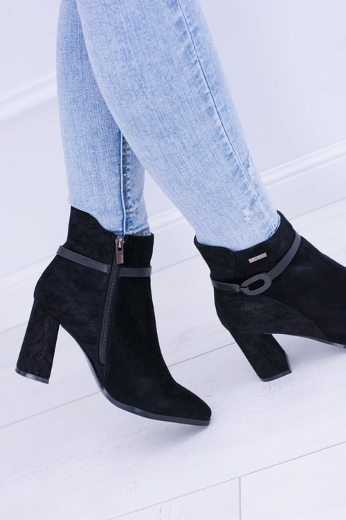 Big Star černé Semišové kotníkové boty sloupkový podpatek BB274383