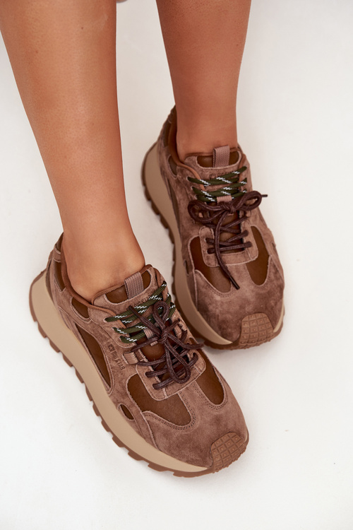 Kožené sneakersy na platformě dámské Big Star SS274626 HI-POLY SYSTEM Camel