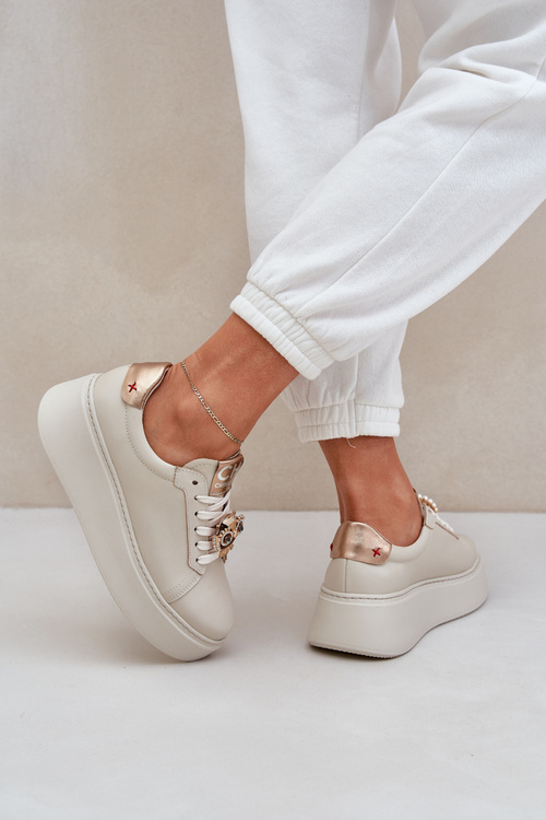 Dámske Kožené Sneakers CheBello 4411 Svetlo Béžové