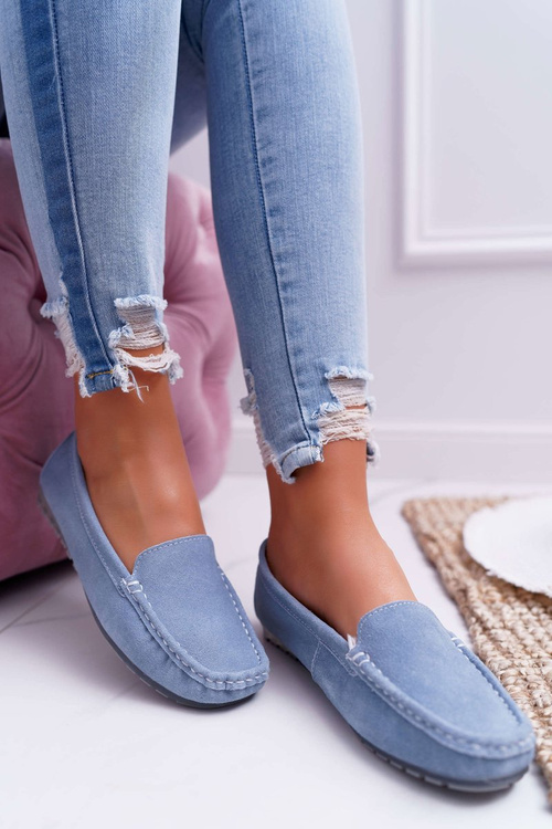 Dámské Kožené Semišové Mokasíny Modré Tenzion