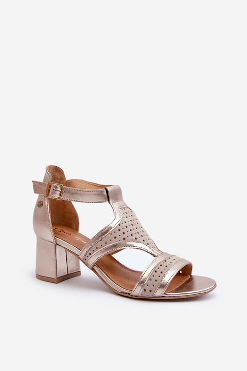 Dámské kožené sandály na podpatku Maciejka 06459-25 béžovo-zlaté