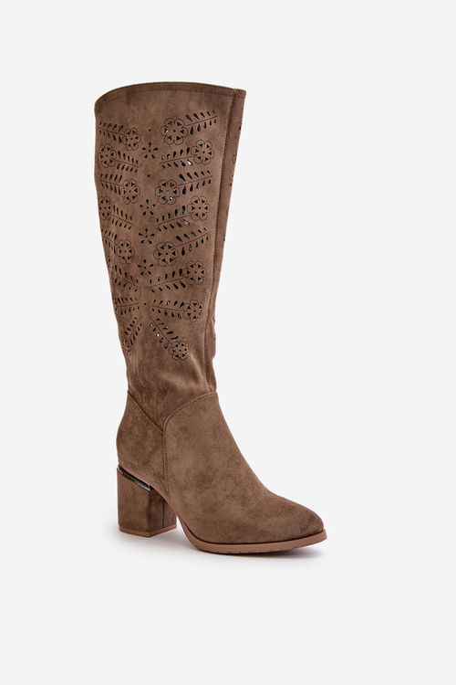 Dámske čižmy s výrezom na opätku z eko-zamšu Vinceza 16443 Tmavobežové