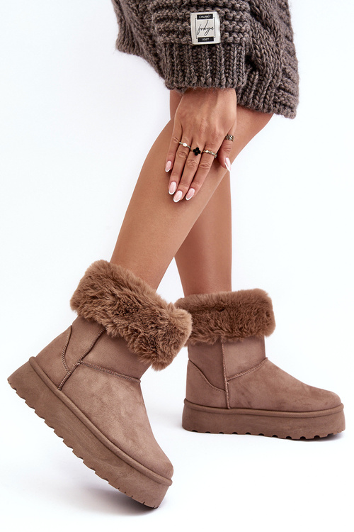 Dámske snehové topánky s kožnými béžovými dažďami