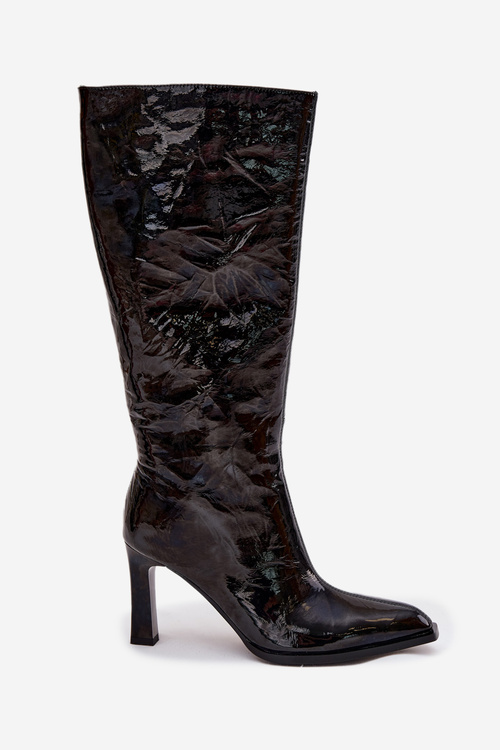 Zdobené Lakované Kozačky Dámské Na Podpatku D&A MR880-055 Černé