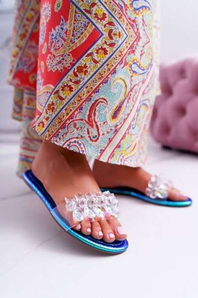 Dámské Nazouváky se Zirkony Lu Boo Benzínová Modrá Barva Mediana