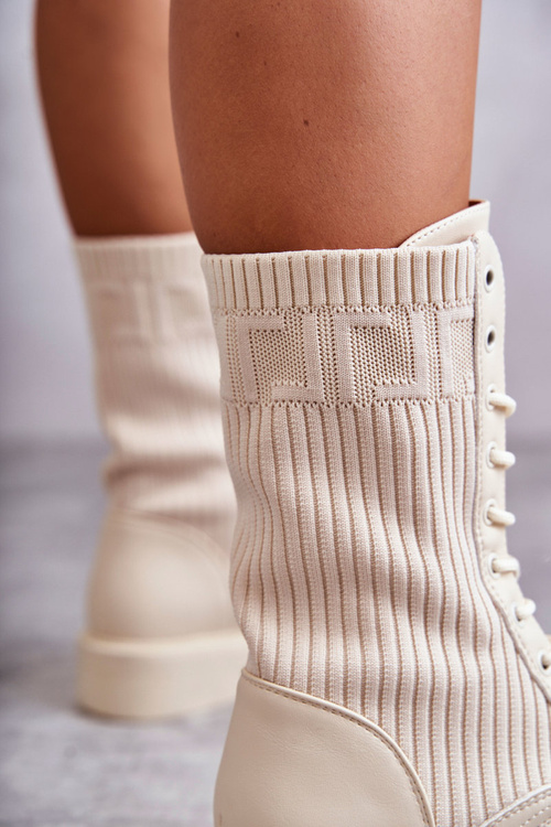 Dámské Kozačky S Ponožkou Na Plochém Podpatku Béžové Liam