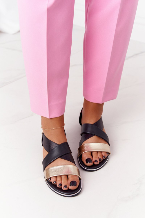 Kožené Sandály Se Stahovací šňůrkou Zlaté-Černé Apulia