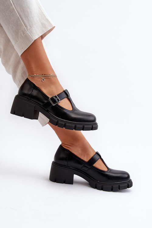 Dámské ekologické kožené polobotky na platformě a podpatku černé Emelna