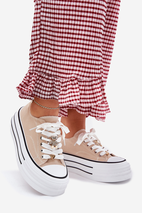 Dámské Tenisky Na Platformě Se Zlatými Připínáčky Béžové Fiorina