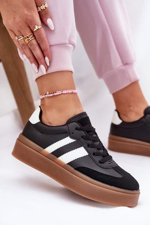 Dámske Tenisky Na Platforme Z Eko Kože Čierne Elaraven