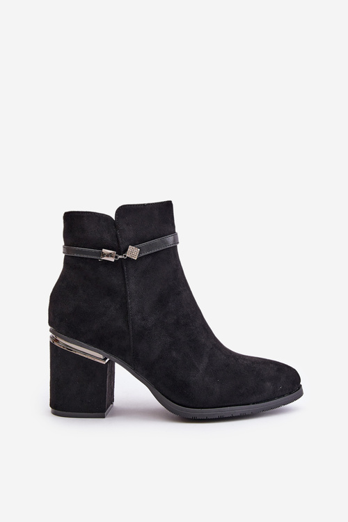 Zateplené Dámske Čižmy Na Podpätku S Ozdobným Pásom Čierne Vinceza 16446