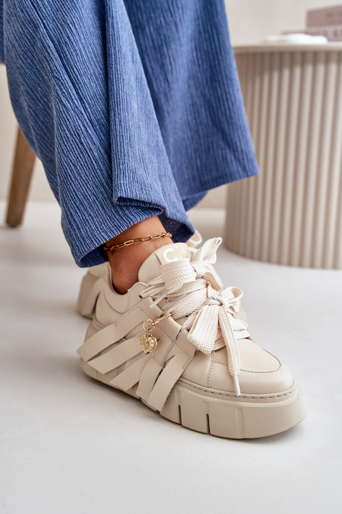 Dámské kožené tenisky s ozdobami CheBello 4292 béžové