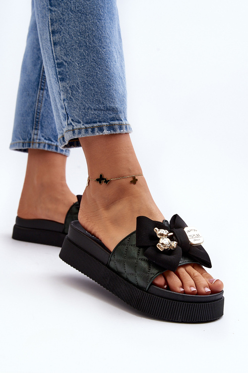 Dámske papuče s mašľou a medveďom Čierne Katterina