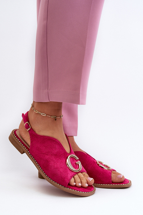 Elegantné dámske sandále s ozdobou zo syntetického semišu S.Barski KV27-058 Fuksia