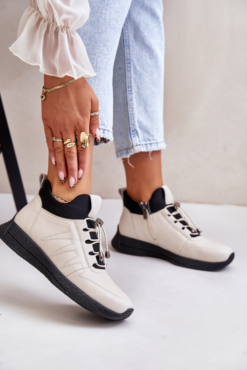 Zateplené Športové Kožené Topánky Na Zips Béžové Artiker 55C0038