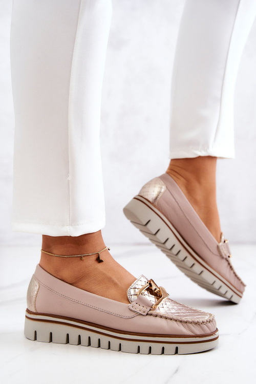 Dámske kožené mokasíry na platforme Beige Venesia